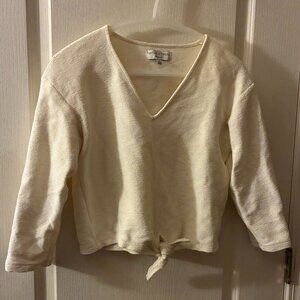 Madewell Texture & Thread Tie Front Cream White V-Neck Long Sleeve Top